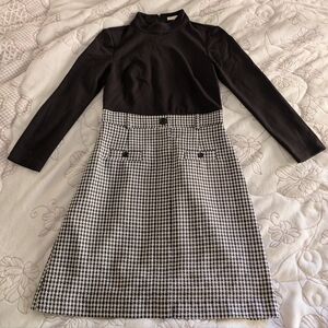 Nordstrom 1901 Mockneck Long Sleeve  Black White Houndstooth Dress Sz 4
